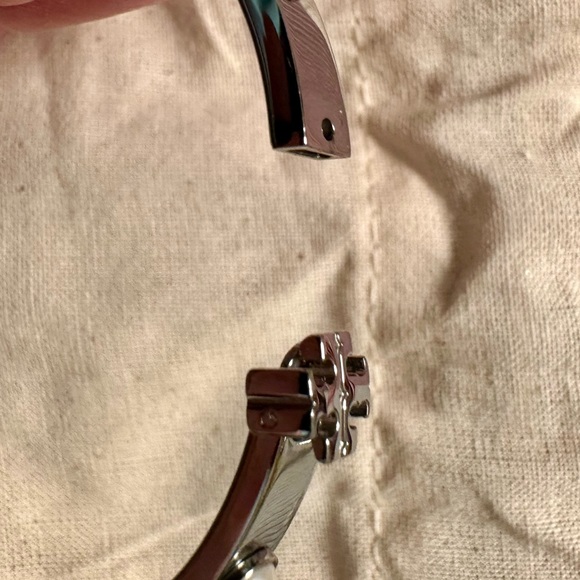Tory Burch Silver Hinged Bangle Bracelet with Pearl Accents - Picture 9 of 9